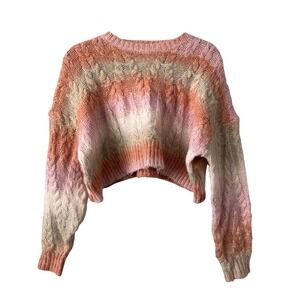 Victoria + Sophia Ombre Cable Knit Sweater Medium Pink Orange Excellent Cropped